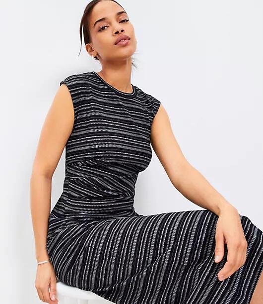 Loft Striped Ruched Muscle Tee Midi Dress Cover