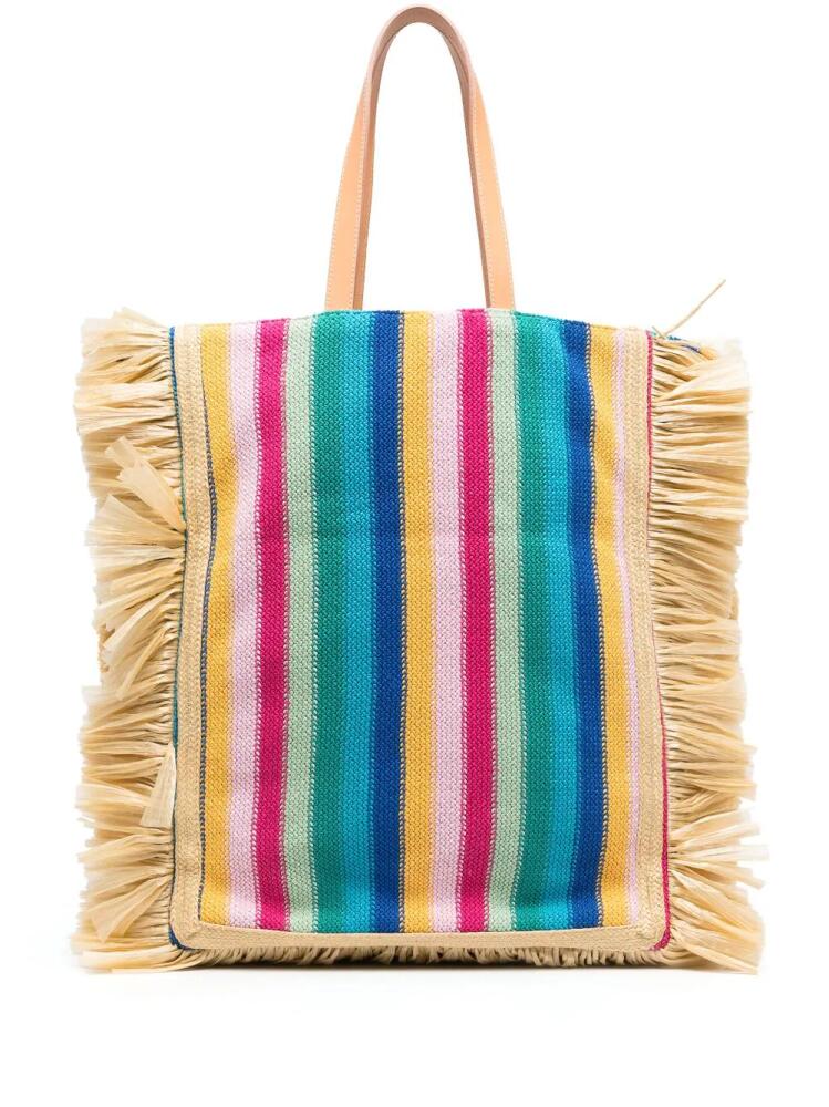 La DoubleJ striped fringe-detail tote bag - Neutrals Cover