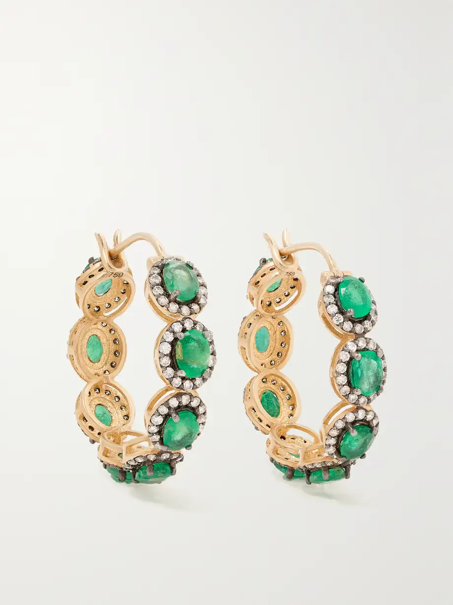 Amrapali London - Mini Rajasthan 18-karat Gold, Emerald And Diamond Hoop Earrings - One size Cover