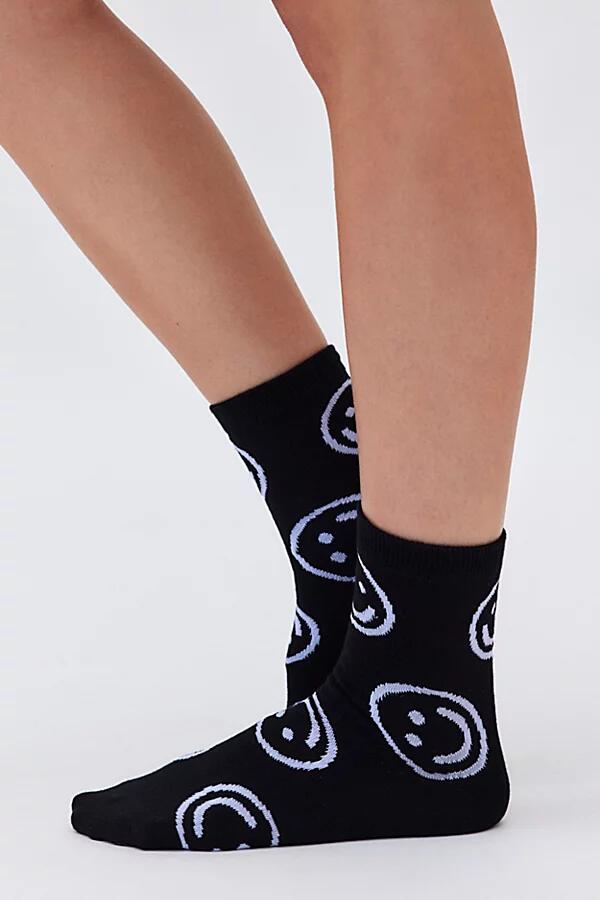 BAGGU Happy Crew Sock in Black Happy Cover