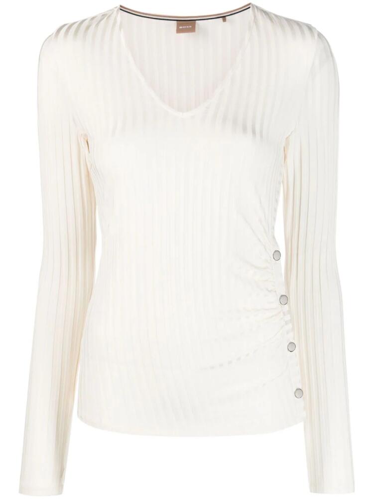 BOSS fine-ribbed V-neck sweater - White Cover