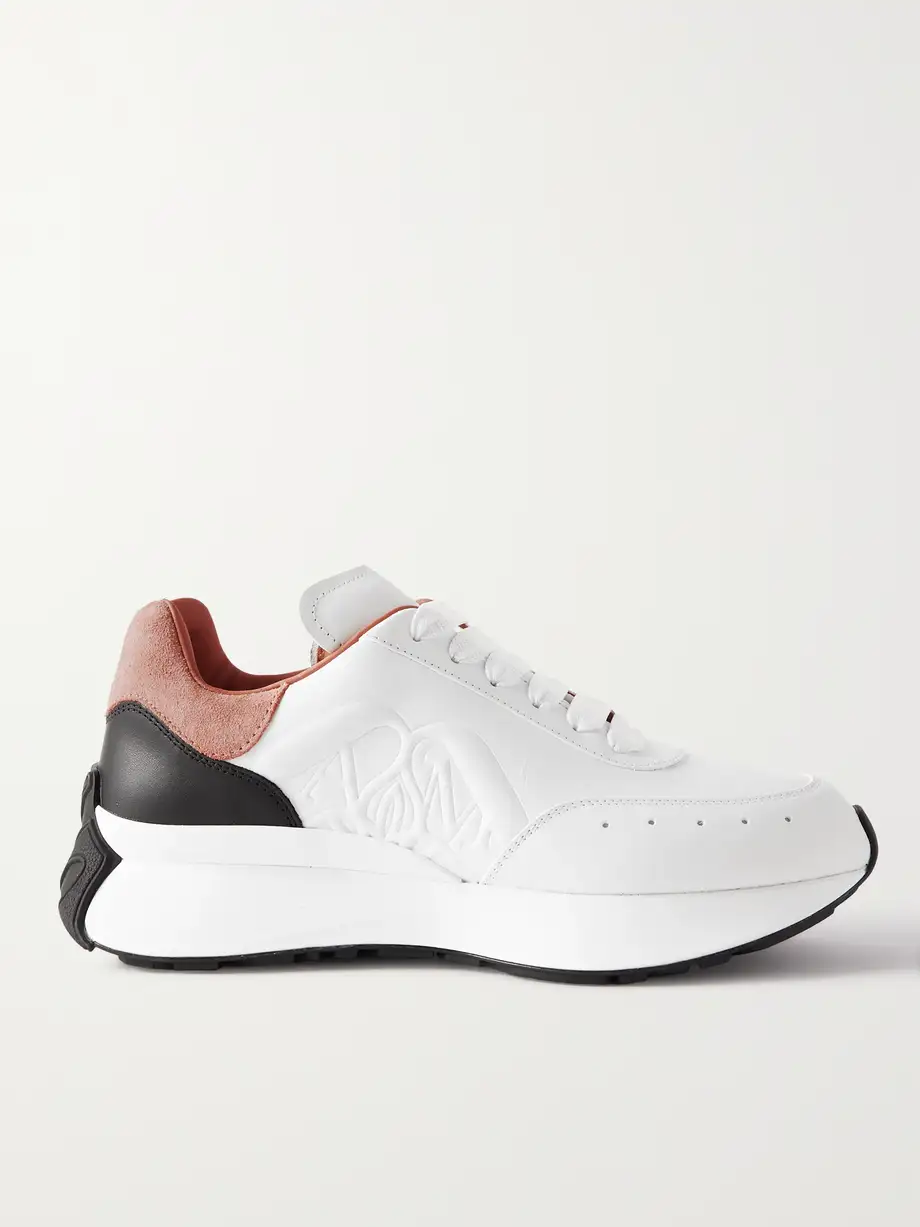 Alexander McQueen - Sprint Runner Embossed Suede-trimmed Leather Exaggerated-sole Sneakers - Neutrals Cover