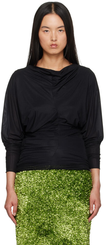 Dries Van Noten Black Draped Blouse Cover