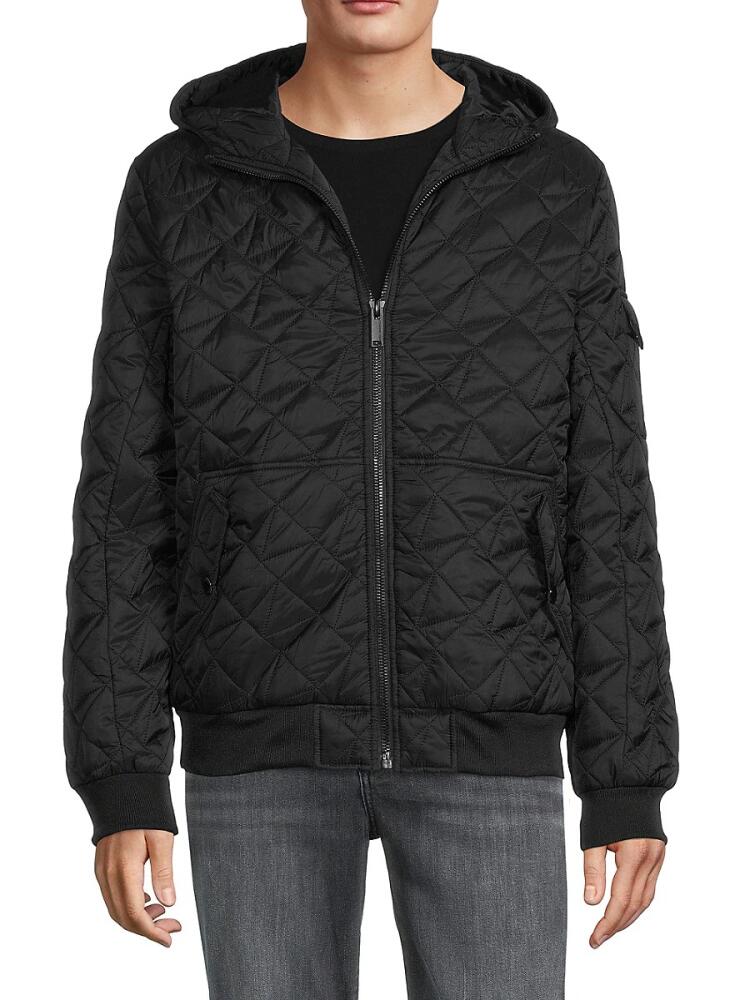 Karl Lagerfeld Paris Men's Diamond Quilted Hooded Bomber - Black Cover