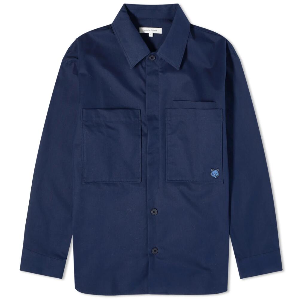 Maison Kitsuné Men's Tonal Fox Head Patch Overshirt in Ink Blue Cover