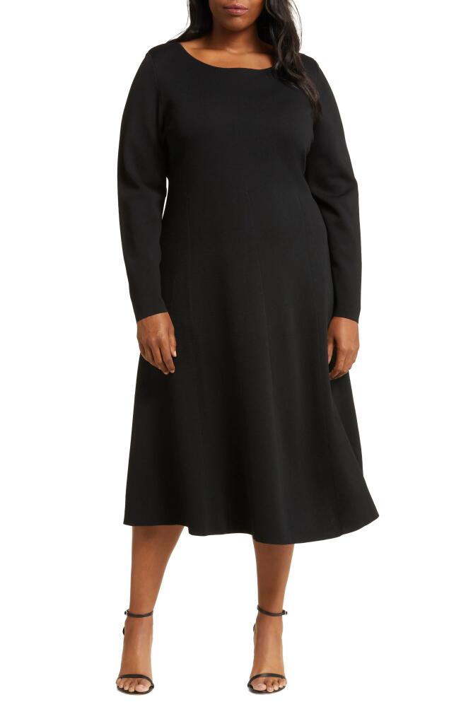 Marina Rinaldi Milano Long Sleeve Knit A-Line Midi Dress in Black Cover