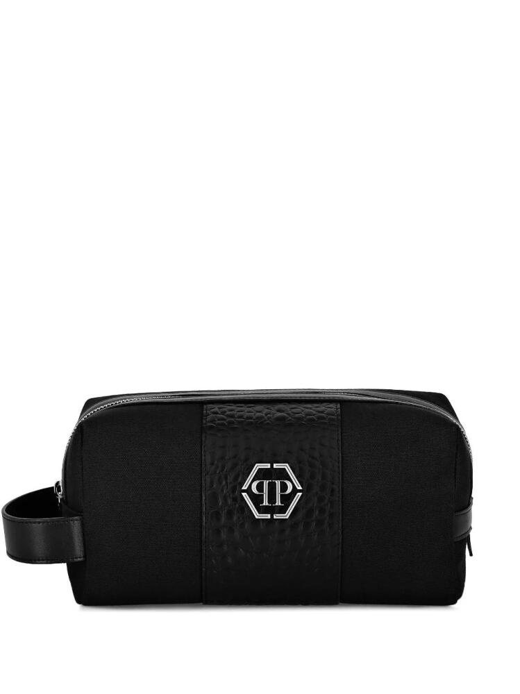 Philipp Plein logo-plaque zipped wash bag - Black Cover