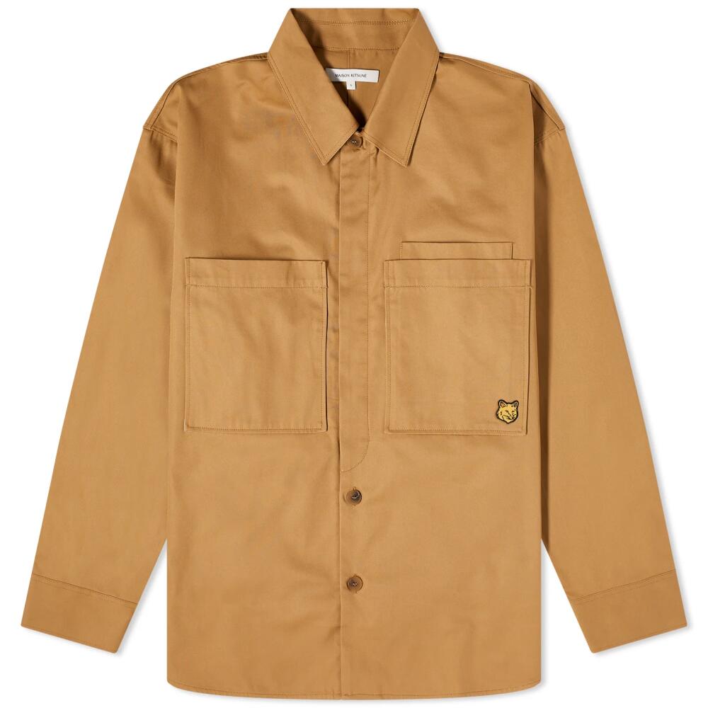 Maison Kitsuné Men's Tonal Fox Head Patch Overshirt in Beige Cover