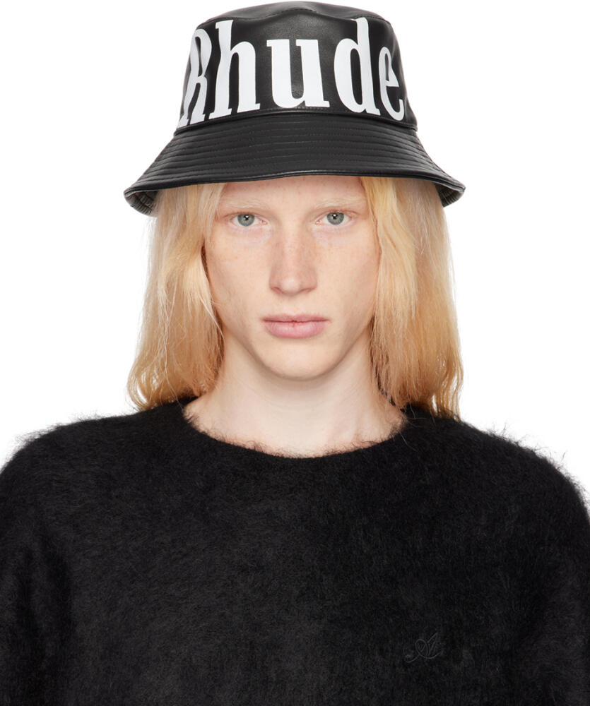 Rhude Black Logo Leather Bucket Hat Cover