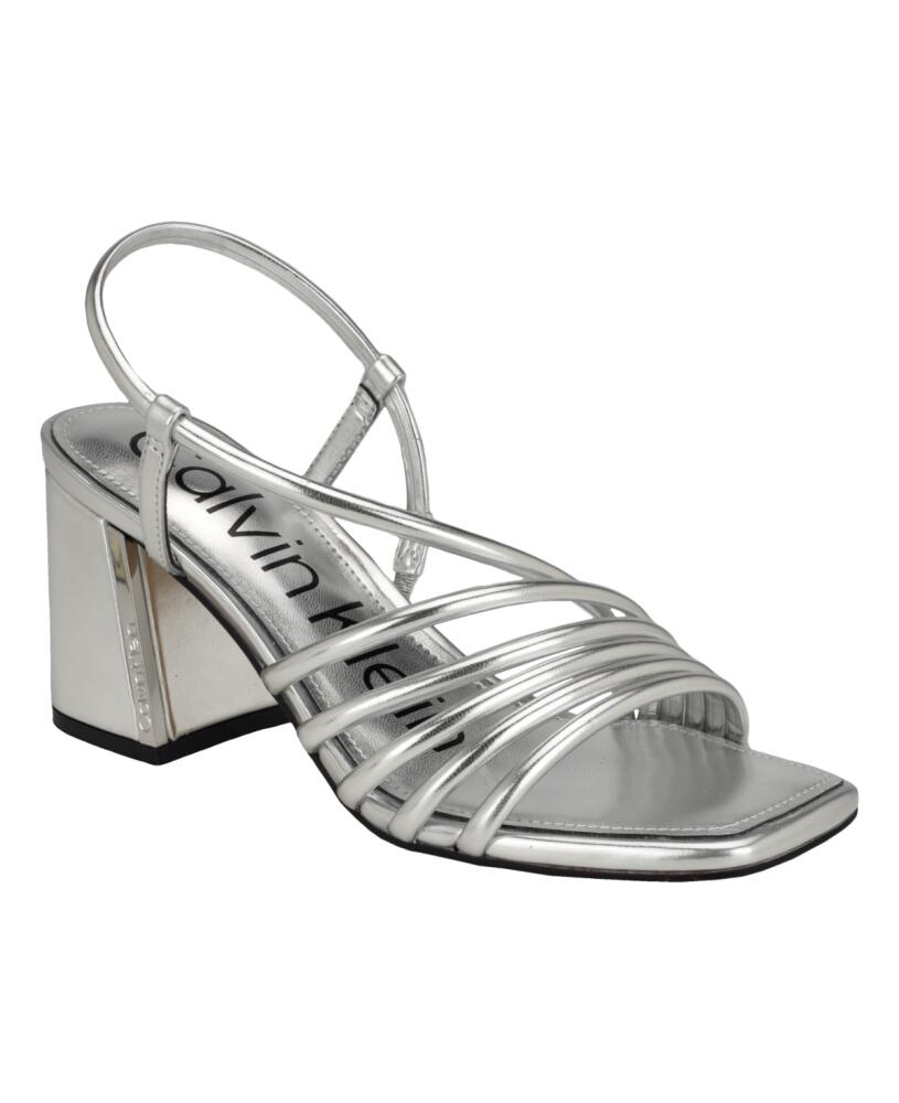 Calvin Klein Women's Holand Strappy Block Heel Dress Sandals - Silver Cover