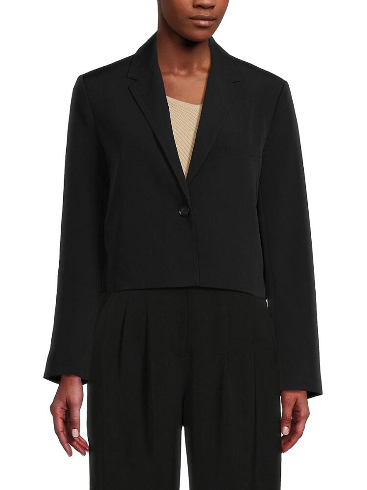 French Connection Women's Echo Crepe Notch Lapel Cropped Blazer - Blackout Cover