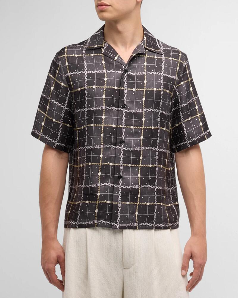 Amiri Men's Charm Check Silk Camp Shirt Cover