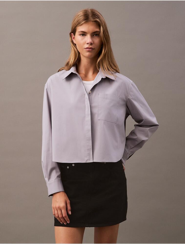 Calvin Klein Women's Cotton Poplin Boxy Button-Down Shirt - Purple Cover