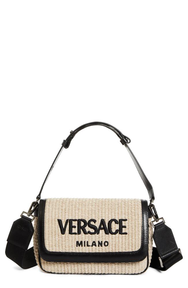 Versace Mini Milano Raffia Shoulder Bag in Natural Black-Ruthenium Cover