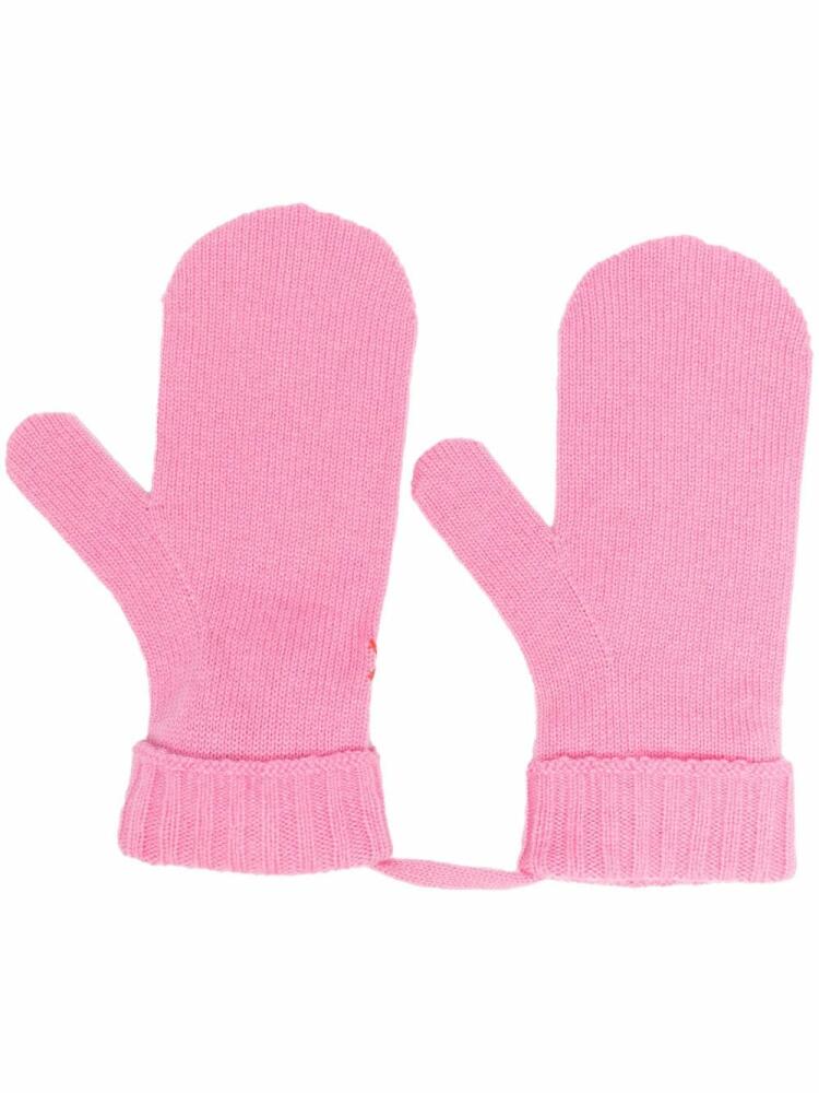 Chinti & Parker logo-embroidered wool-blend mittens - Pink Cover