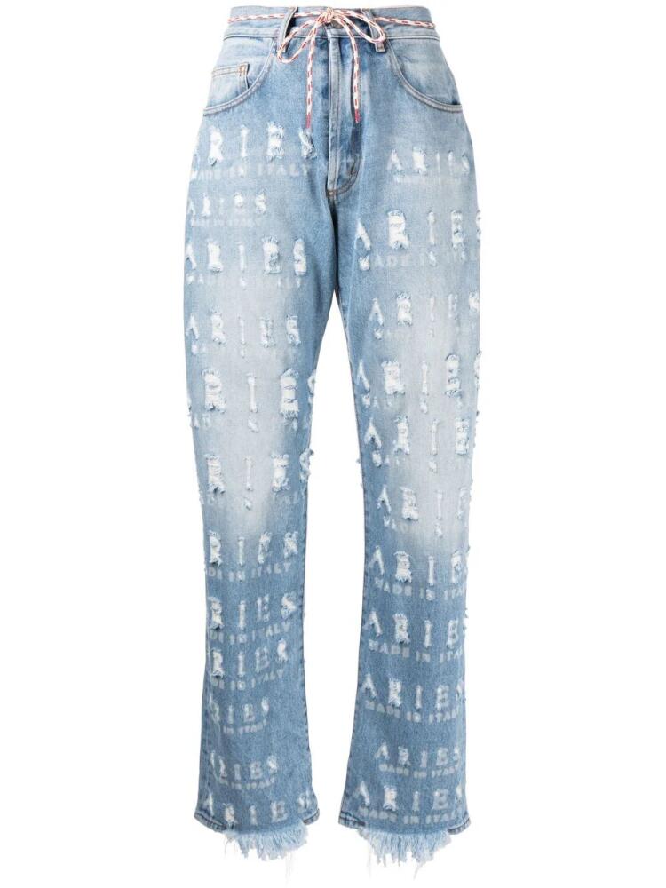 Aries distressed logo-lettering jeans - Blue Cover