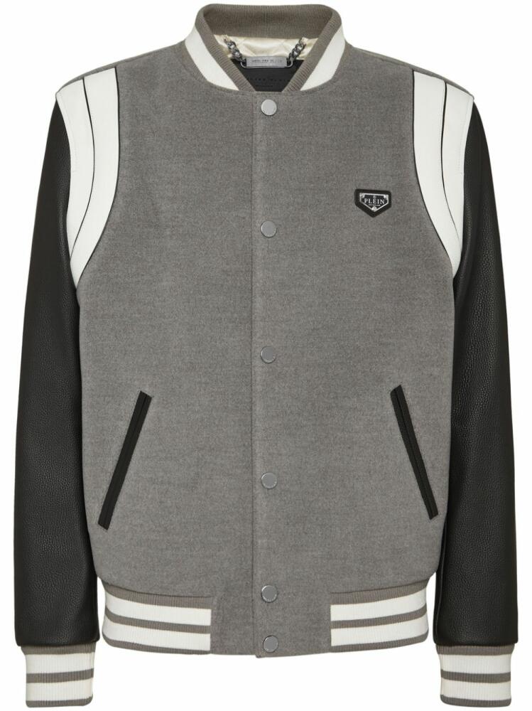 Philipp Plein leather sleeves bomber jacket - Grey Cover