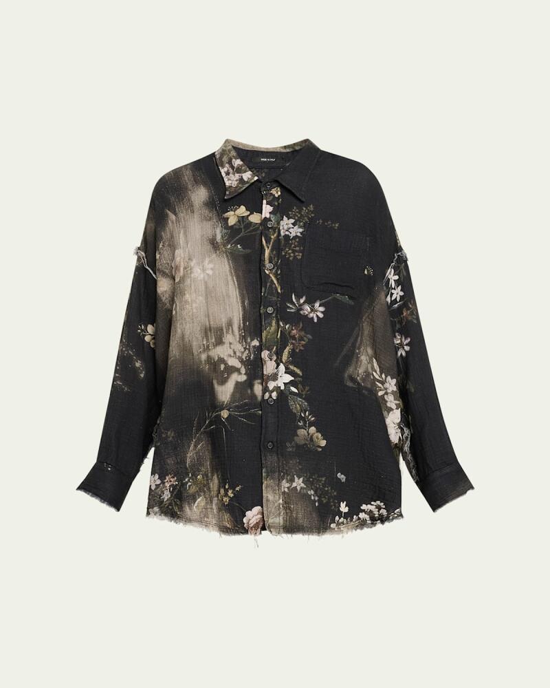 R13 Distressed Floral Button-Front Shirt Cover