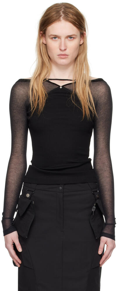 Dion Lee Black Pierced Long Sleeve T-Shirt Cover