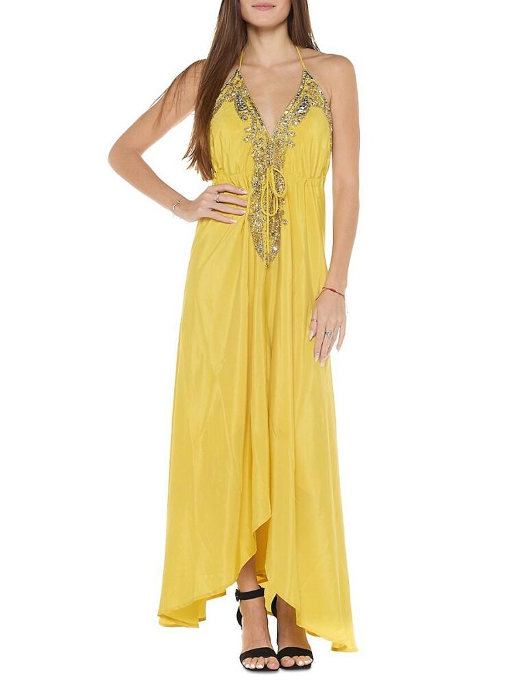 Ranee's Women's Embellished Halter Maxi Dress - Yellow Cover