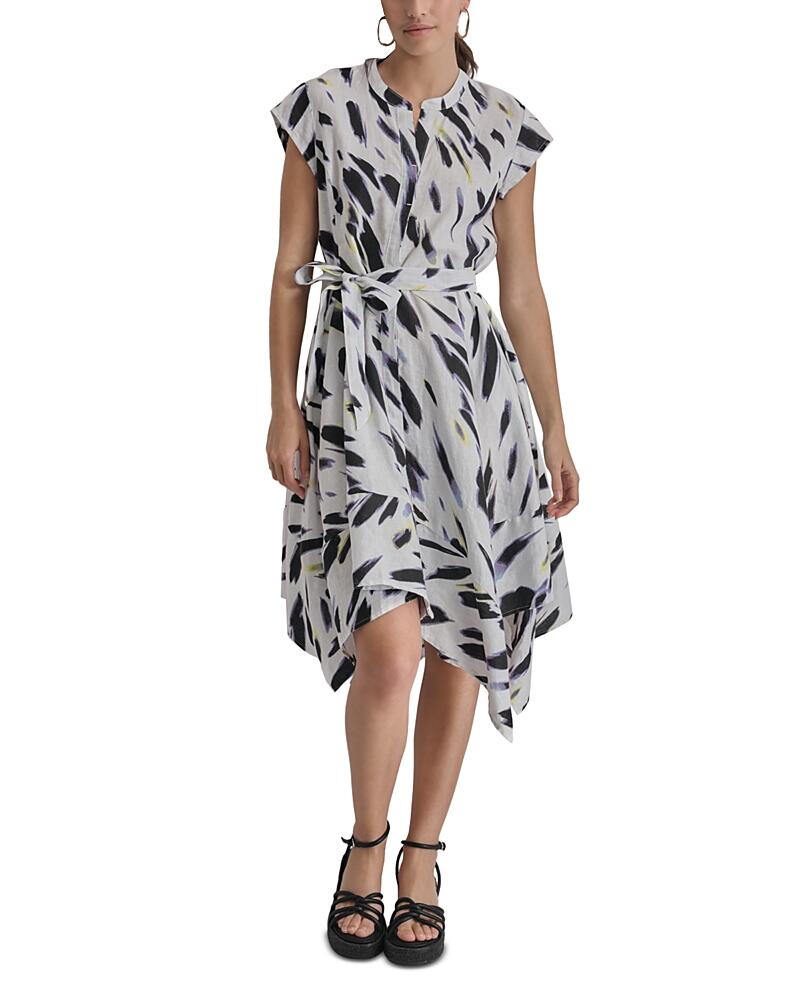 Dkny Printed Linen Button Front Tie Waist Dress Cover