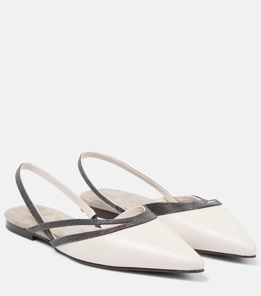 Brunello Cucinelli Embellished leather slingback flats Cover