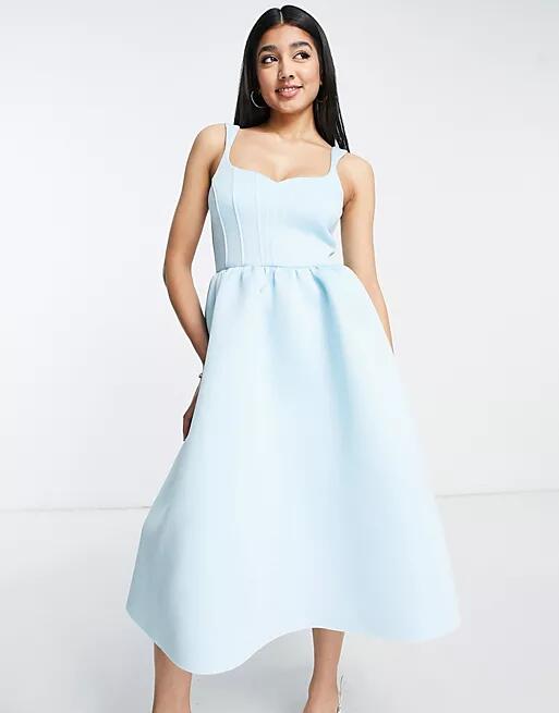 ASOS DESIGN corset midi prom dress in pale blue-Multi Cover