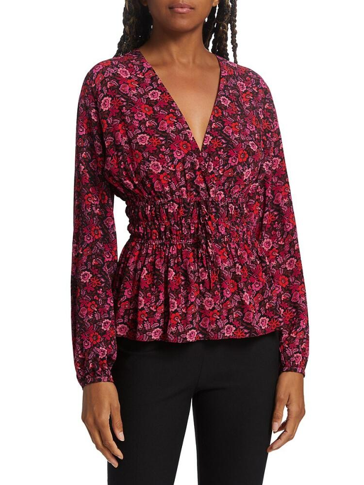 Derek Lam 10 Crosby Women's Lilith Floral V Neck Peplum Blouse - Red Multi Cover