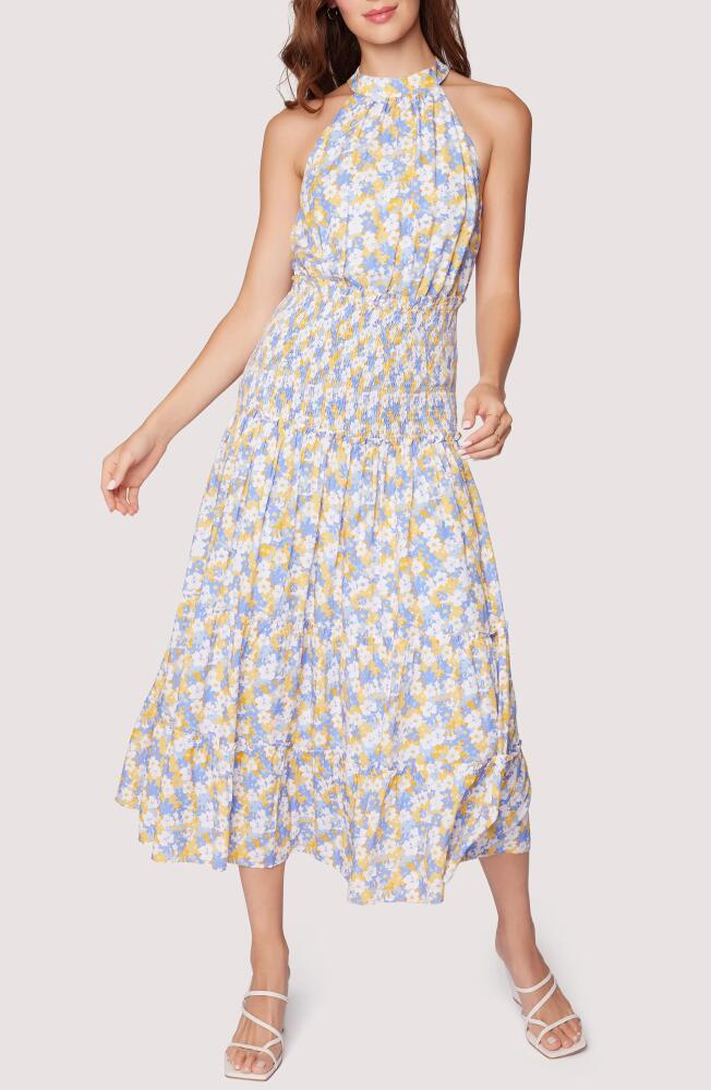 Lost + Wander Dazzling Bloom Smocked Bodice Midi Dress in Light Blue Floral Cover