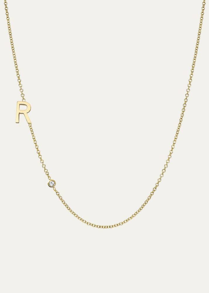 Zoe Lev Jewelry 14k Gold Asymmetrical Initial and Bezel Diamond Necklace Cover