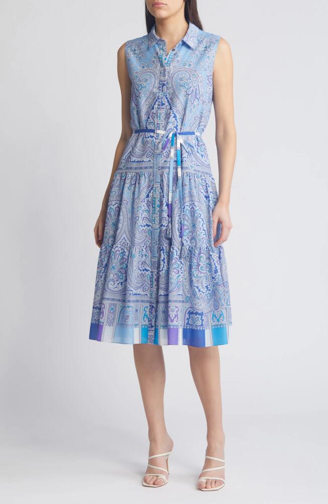 KOBI HALPERIN Vivi Paisley Sleeveless Cotton Shirtdress in Powder Blue Multi Cover