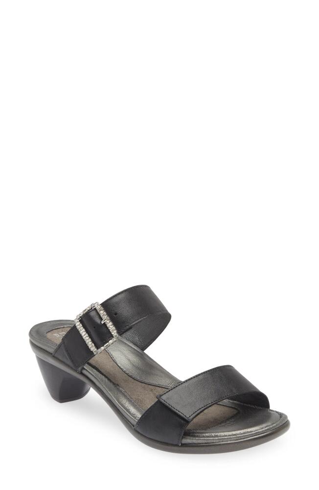 Naot Recent Slide Sandal in Shiny Black Leather Cover