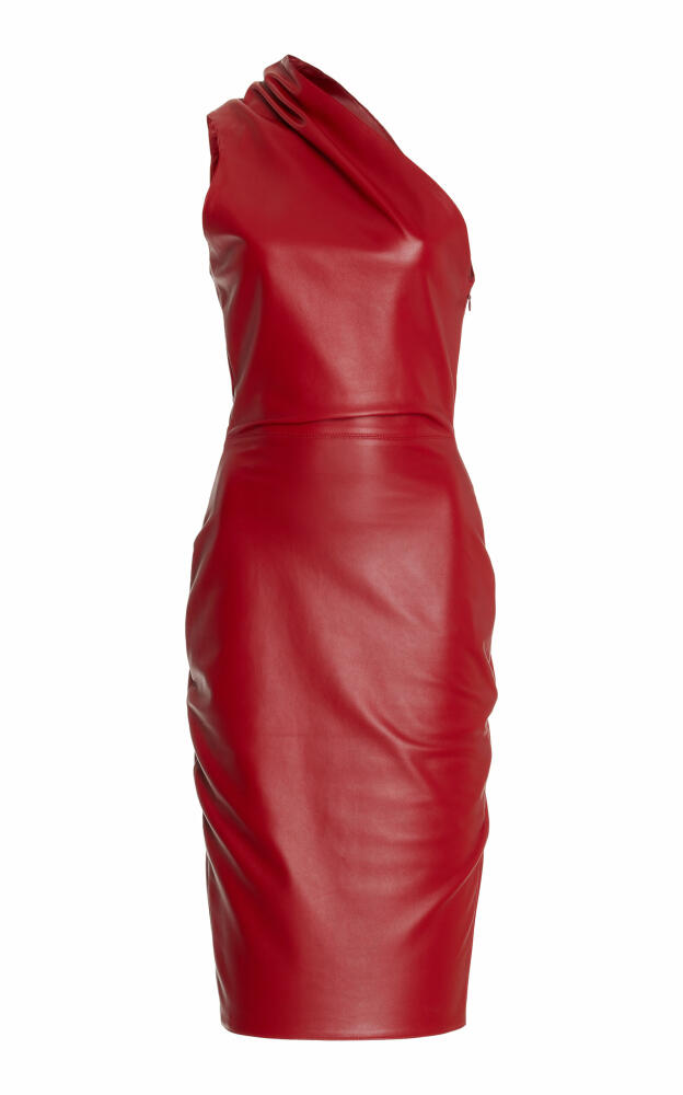 Ludovic de Saint Sernin - Melrose Asymmetric Leather Midi Dress - Red Cover