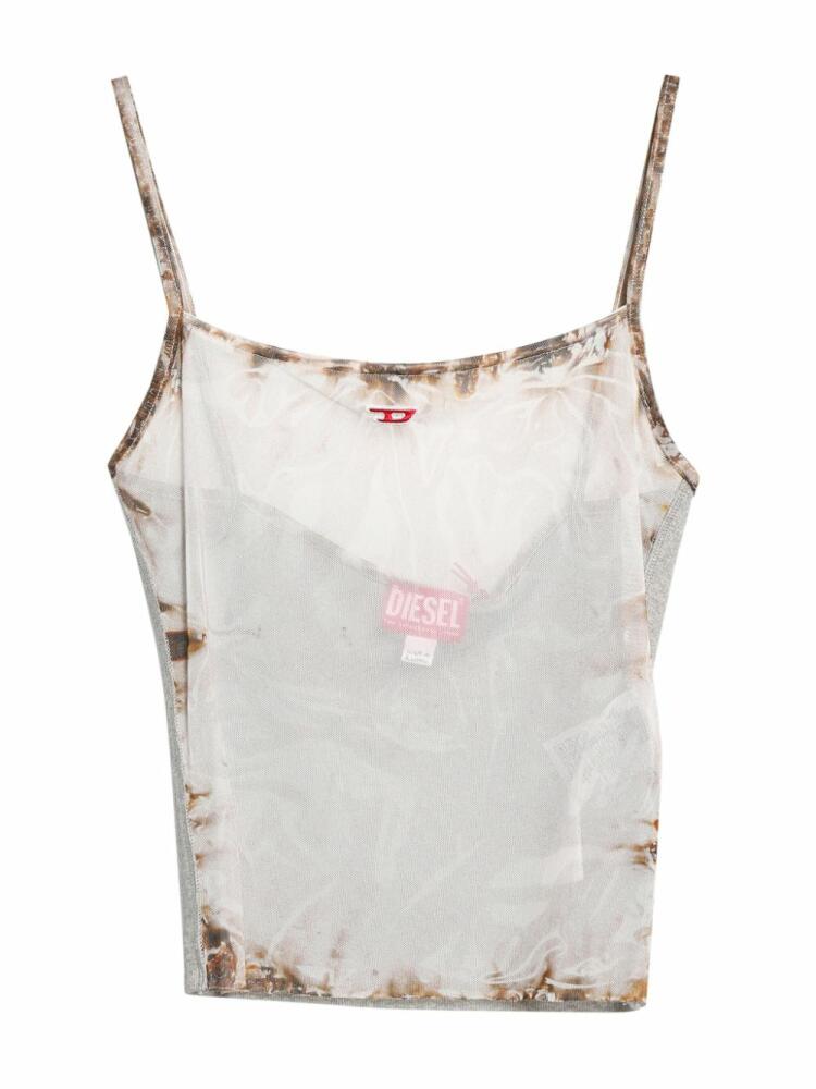 Diesel logo-appliqué semi-sheer tank top - White Cover