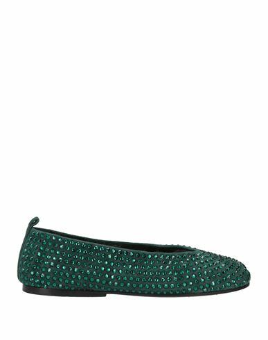 Eddy Daniele Woman Ballet flats Dark green Soft Leather, Swarovski Crystal Cover