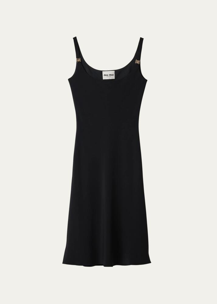 Miu Miu Cady Midi Silk Dress with Metal Logo Hardware Cover