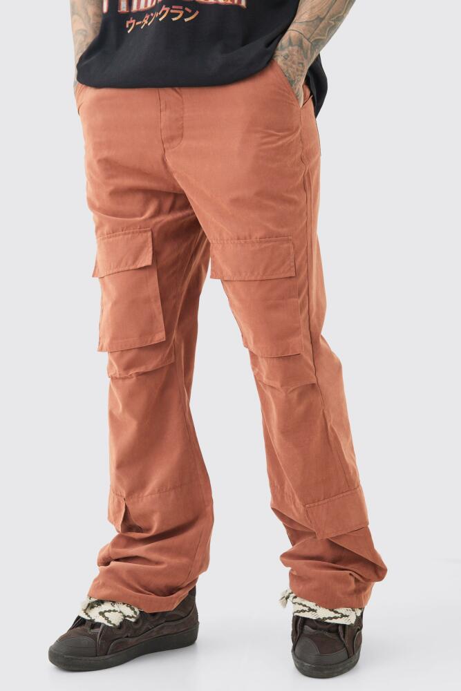 boohoo Mens Tall Fixed Waist Relaxed Peached Flare Cargo Pants - Brown Cover