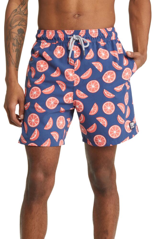 Tom & Teddy Citrus Swim Trunks in Blue & Rouge Cover