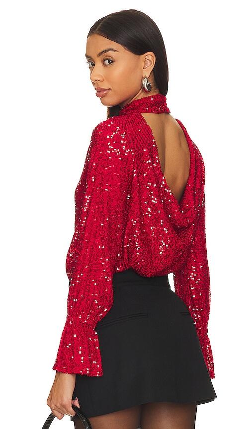 1. STATE Sequin Drape Back Top in Red Cover