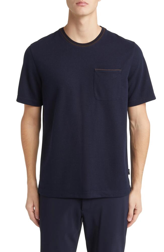 Ted Baker London Grine Piqué Pocket T-Shirt with Suede Trim in Navy Cover