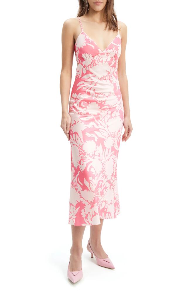 Bardot Malinda Floral Tie Back Satin Midi Dress in Pink Abstract Cover