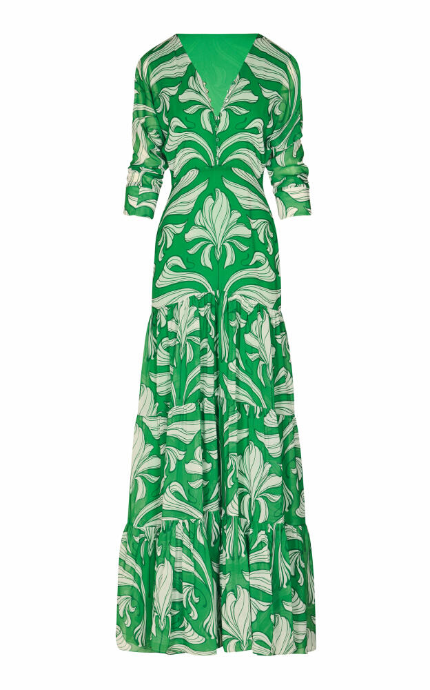 Andres Otalora - El Malecon Tiered Chiffon Maxi Dress - Green Cover