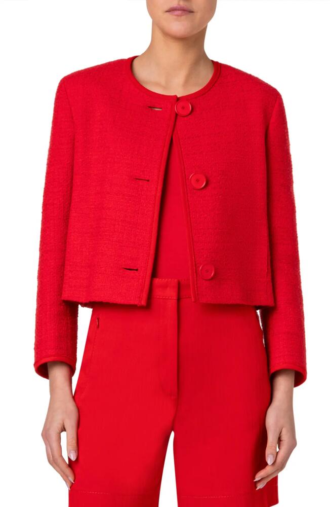 Akris punto Tweed & Denim Crop Jacket in Red Cover