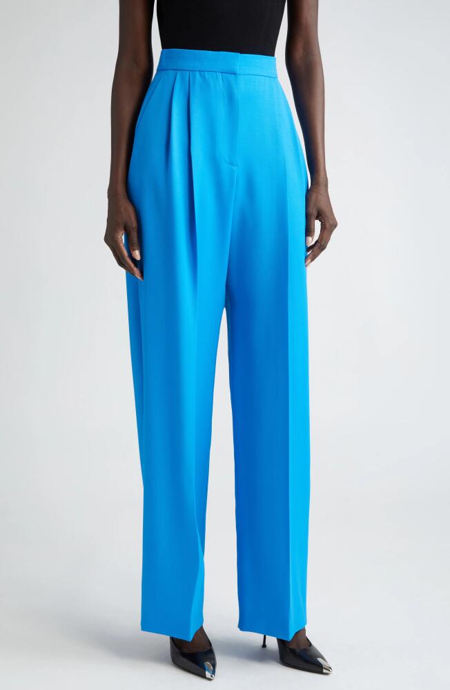 Alexander McQueen Double Pleat Wool Wide Leg Pants in Lapis Blue Cover