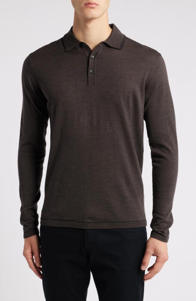 Robert Barakett Roman Long Sleeve Merino Wool Sweater Polo in Brown Cover