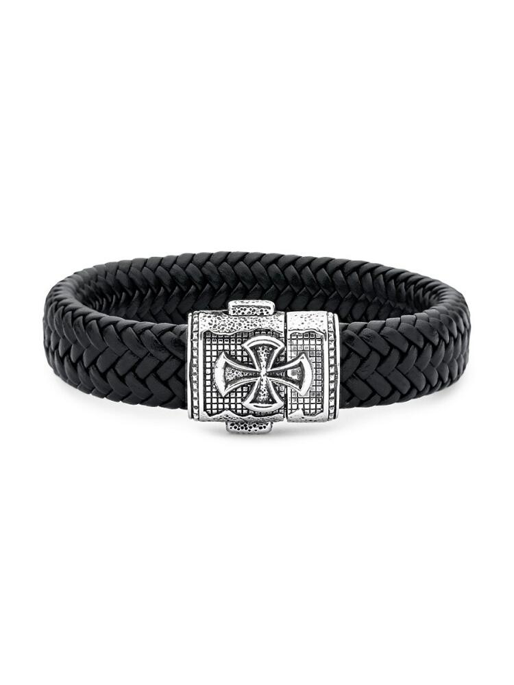 Eli Pebble Men's Sterling Silver Cross & Leather Braided Bracelet Cover