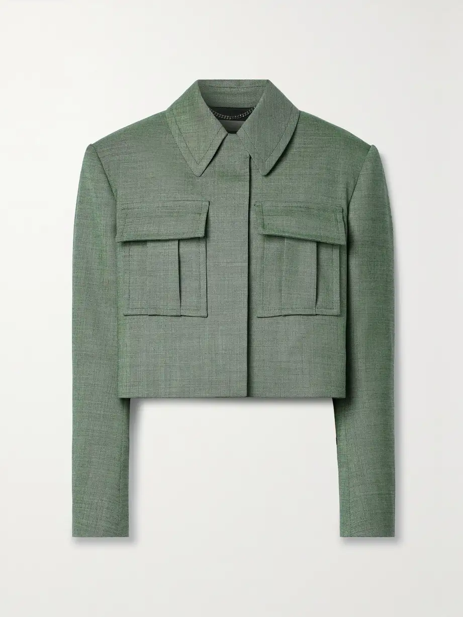 Stella McCartney - + Net Sustain Cropped Wool-blend Twill Jacket - Green Cover