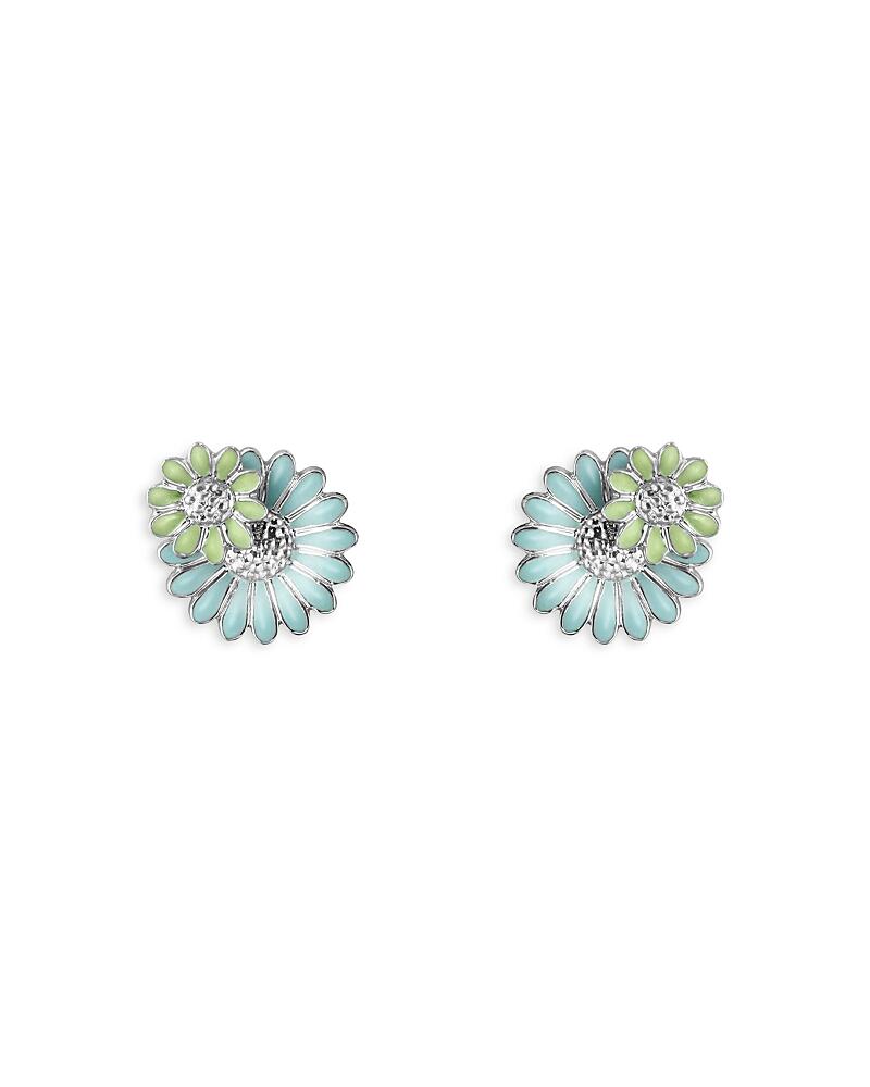 Georg Jensen Sterling Silver Daisy Blue & Green Enamel Flower Stud Earrings Cover