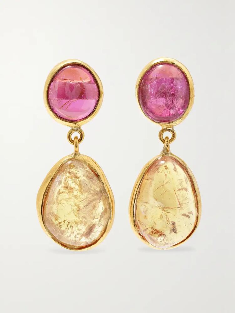 Pippa Small - Double Drop 18-karat Gold, Tourmaline And Garnet Earrings - One size Cover