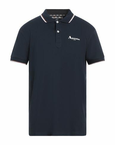 Aquascutum Man Polo shirt Midnight blue Cotton, Elastane Cover